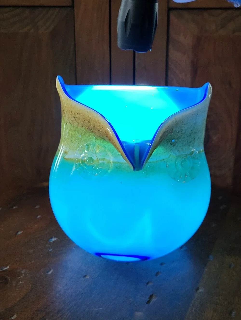 Blue and Green Glass Owl Vase